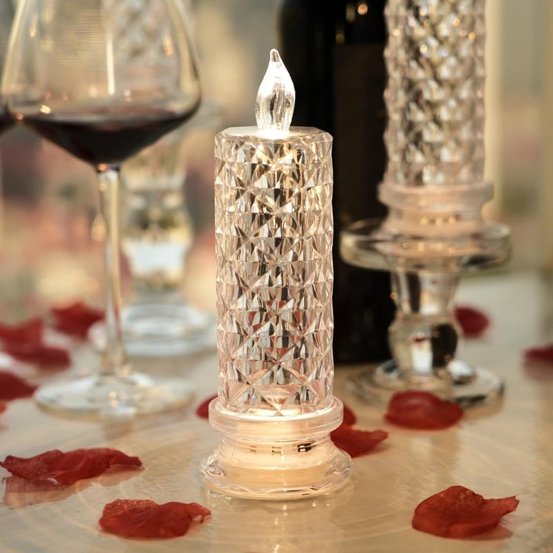 SupBri Store Rose Shadow LED Flameless Candles, 4PCS Romantic Battery Operated Candles Led Pillar Candles for Valentines Proposal Anniversary Wedding Christmas Decorations(White, D 2.5" x H 7.2") - Image 2